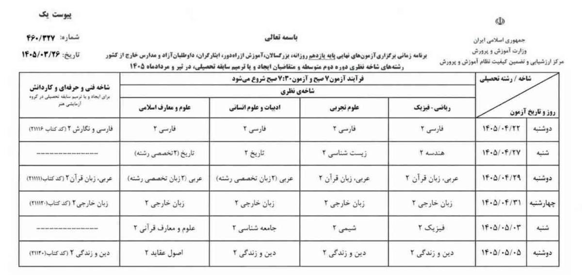 برنامه ترمیم امتحان نهایی